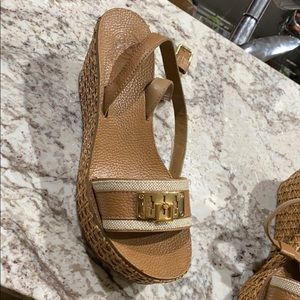 Tory Burch Nude Canvas Wedges